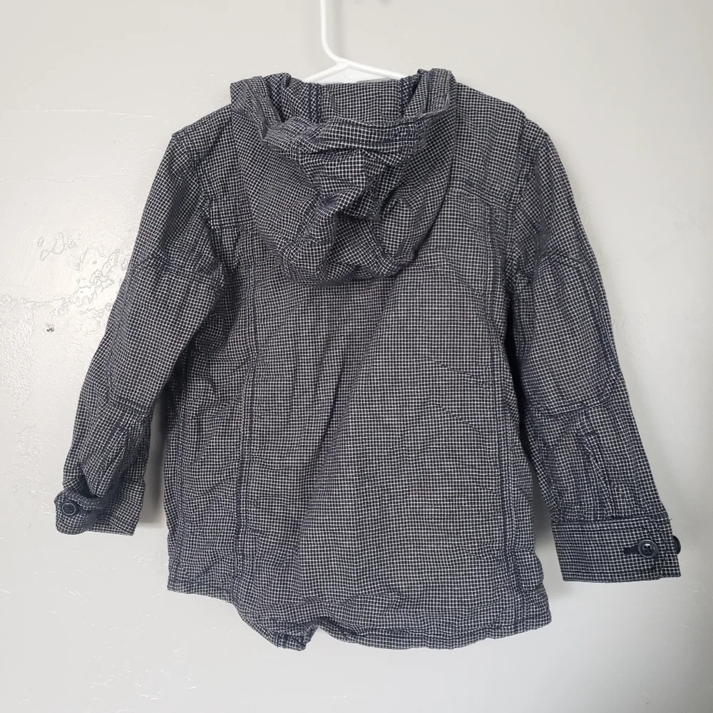 Gap Kids Boys XS 4/5 Navy Blue & White Plaid Jacket Zipper Button Up Utility